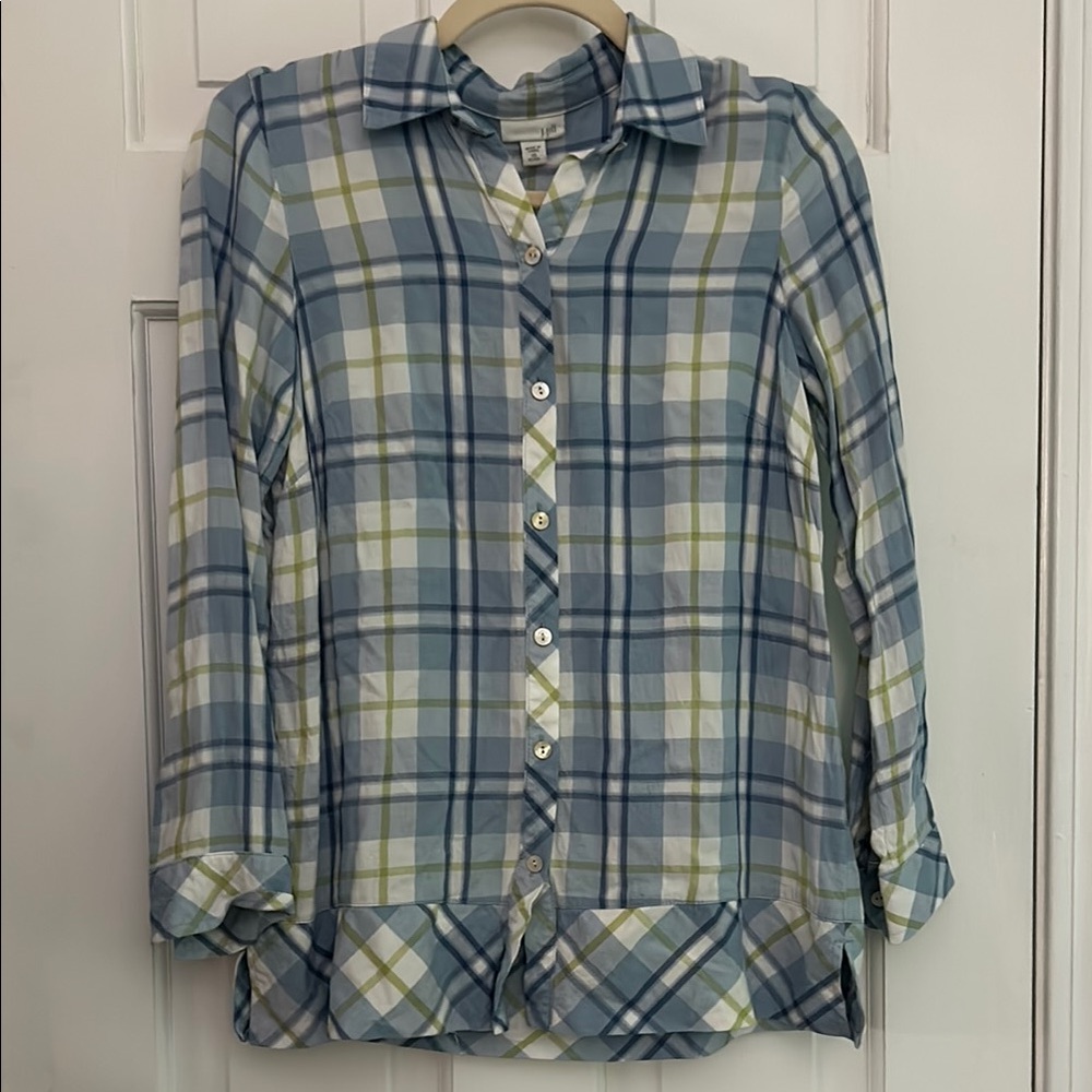 J Jill Lightweight Plaid Button Down Shirt XSP XS Petite